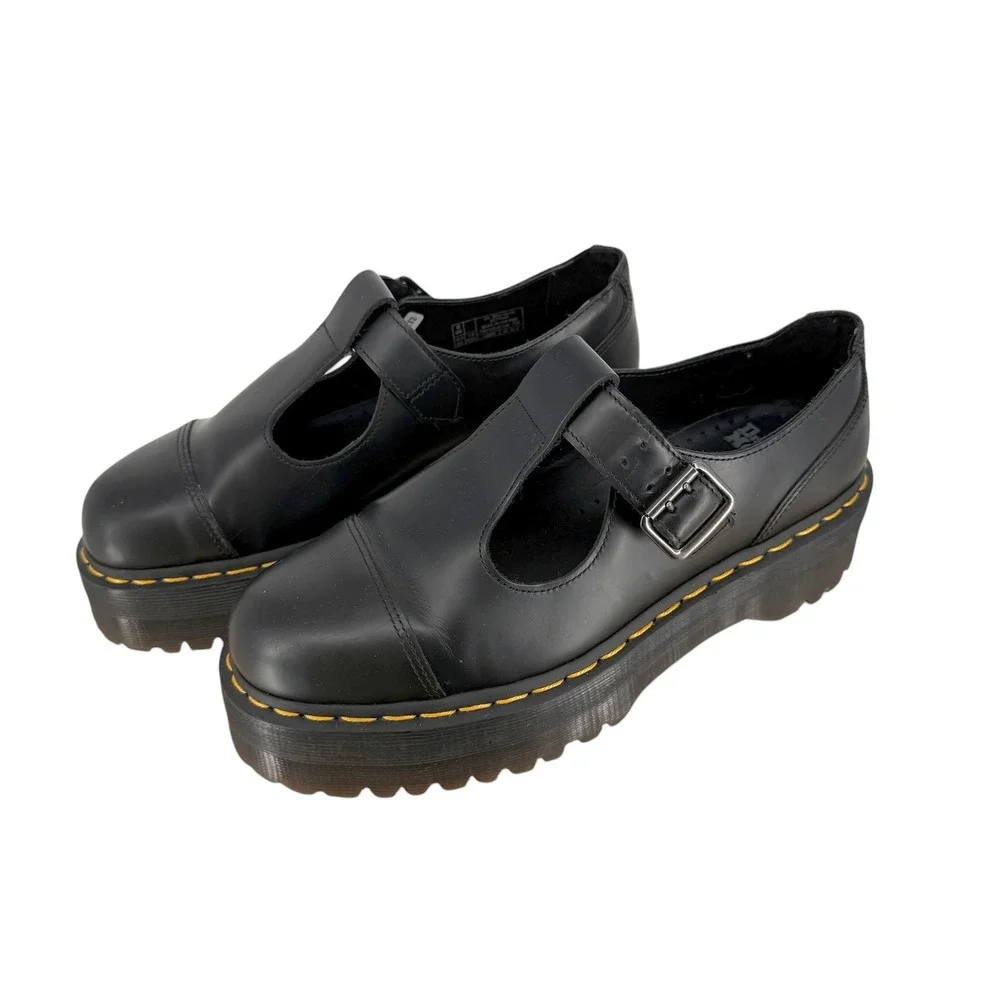 Dr. Martens Bethan Mary Jane T-bar Chunky Lug Platform Women 42 10 Smooth Black